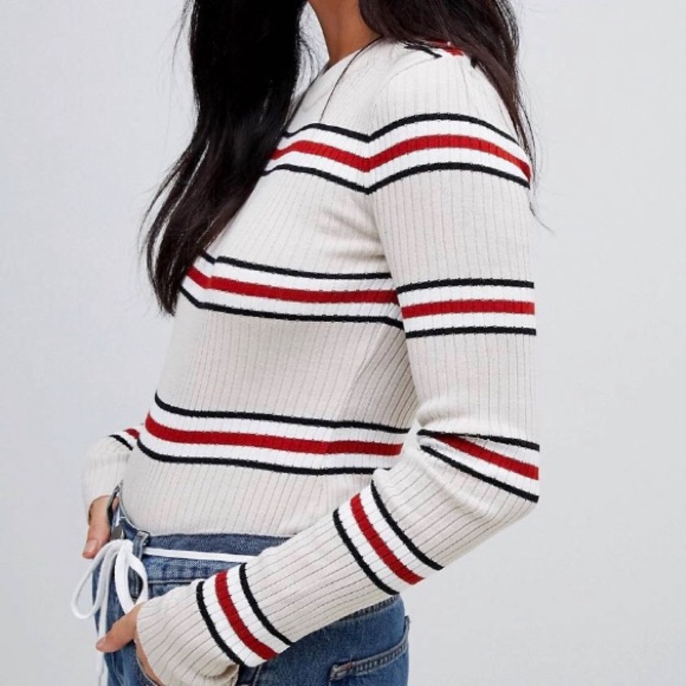 ASOS Cropped Sweater in neutral stripe - Picture 4 of 10